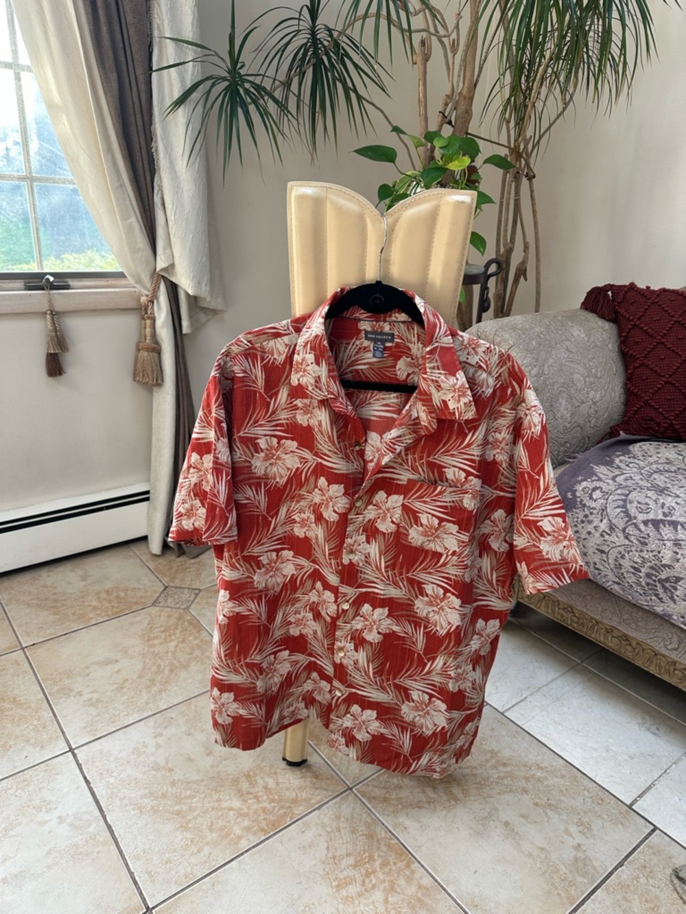 Van Heusen Red Floral Short-Sleeve Vaca Button-Down Shirt size XXL